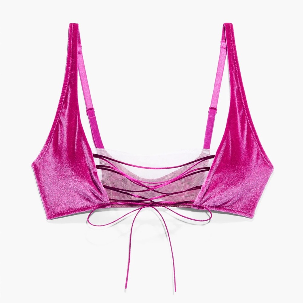 Savage x fenty VELVET VIXEN LACE-UP BRALETTE size large purple velvet lace up